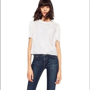 ZARA sequin glam front shirt in white